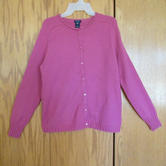 GAP MATERNITY WOMEN'S SIZE L SWEATER PINK CARDIGAN CLASSIC LS KNIT WOOL BLEND W/ - Picture 7 of 12